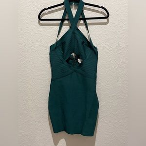 Emerald green formal dress with midriff cut out